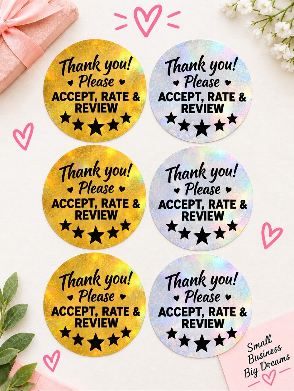 100 Thermal Thank you Stickers 2"  | Review Stickers